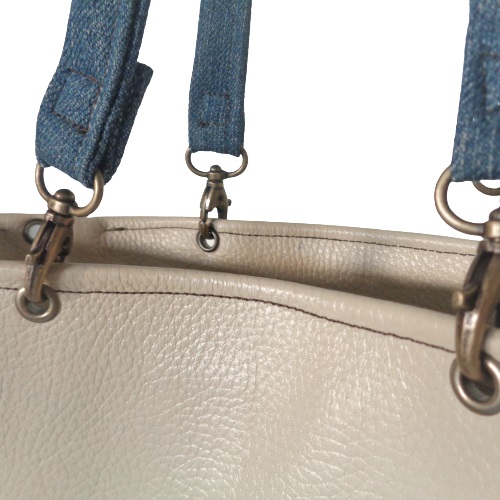 Shopper creme leer en jeans - Afbeelding 2