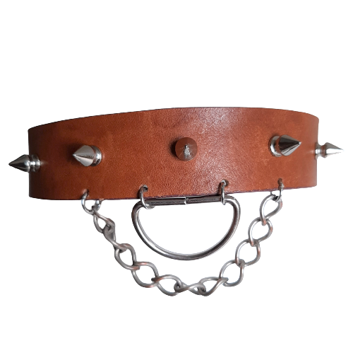 Choker-ketting-spikes-d-ring-front